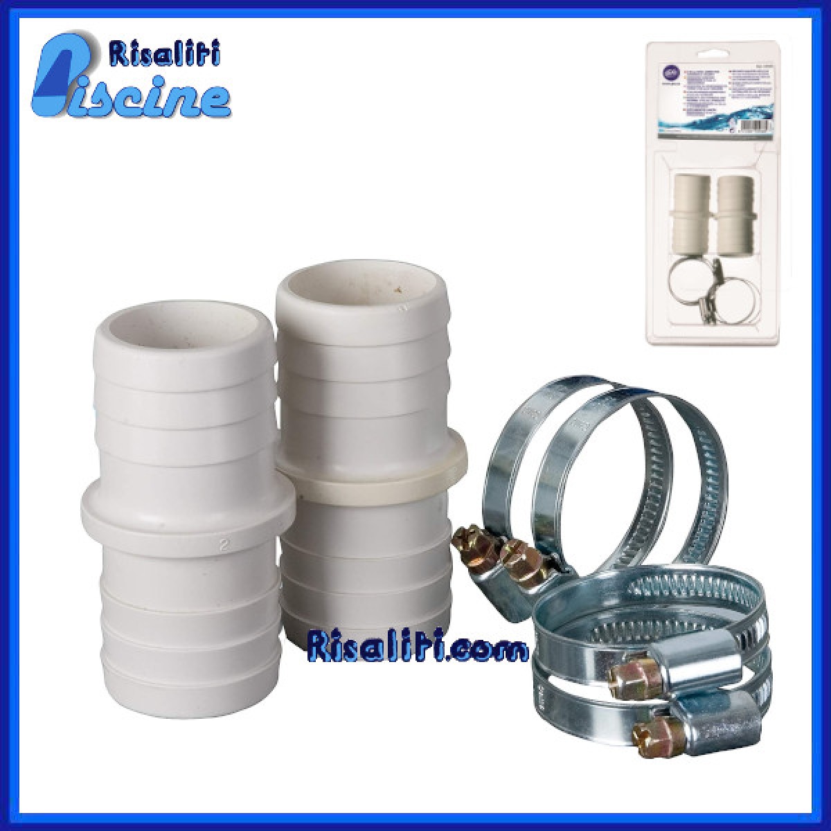 GRE Kit Riparazione Piscina Fuori Terra: 4 Fascette + 2 Raccordi Bigiunti AR509