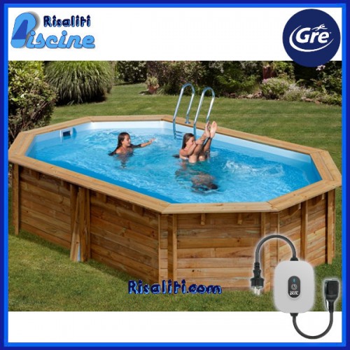 790098 Piscina Fuori Terra Legno Vermela Ovale cm 623x423xh142 