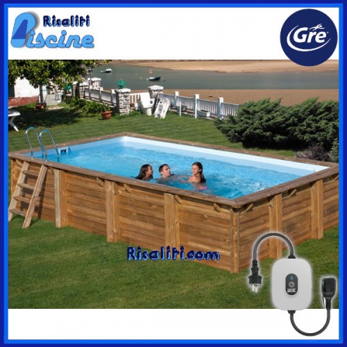 790207 Piscina Fuori Terra Legno Braga Rettangolare cm 767x373xh142