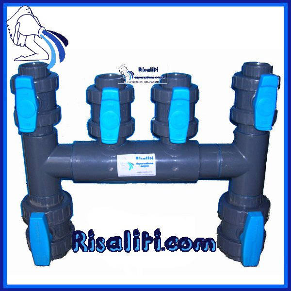 Raccordo Collettore PVC Piscina entrata 2 valvole 63F ed uscita 4 valvole 63F www.risaliti.com