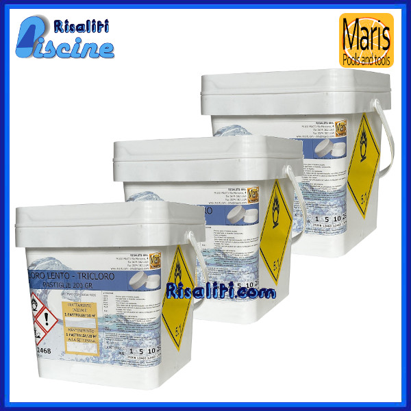 Cloro Piscine Tricloro lento Pasticche g 200 Kg 15 Maris  www.risaliti.com