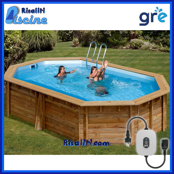 790203 Piscina Fuori Terra Legno Avocado Ovale cm 608x408xh127  www.risaliti.com